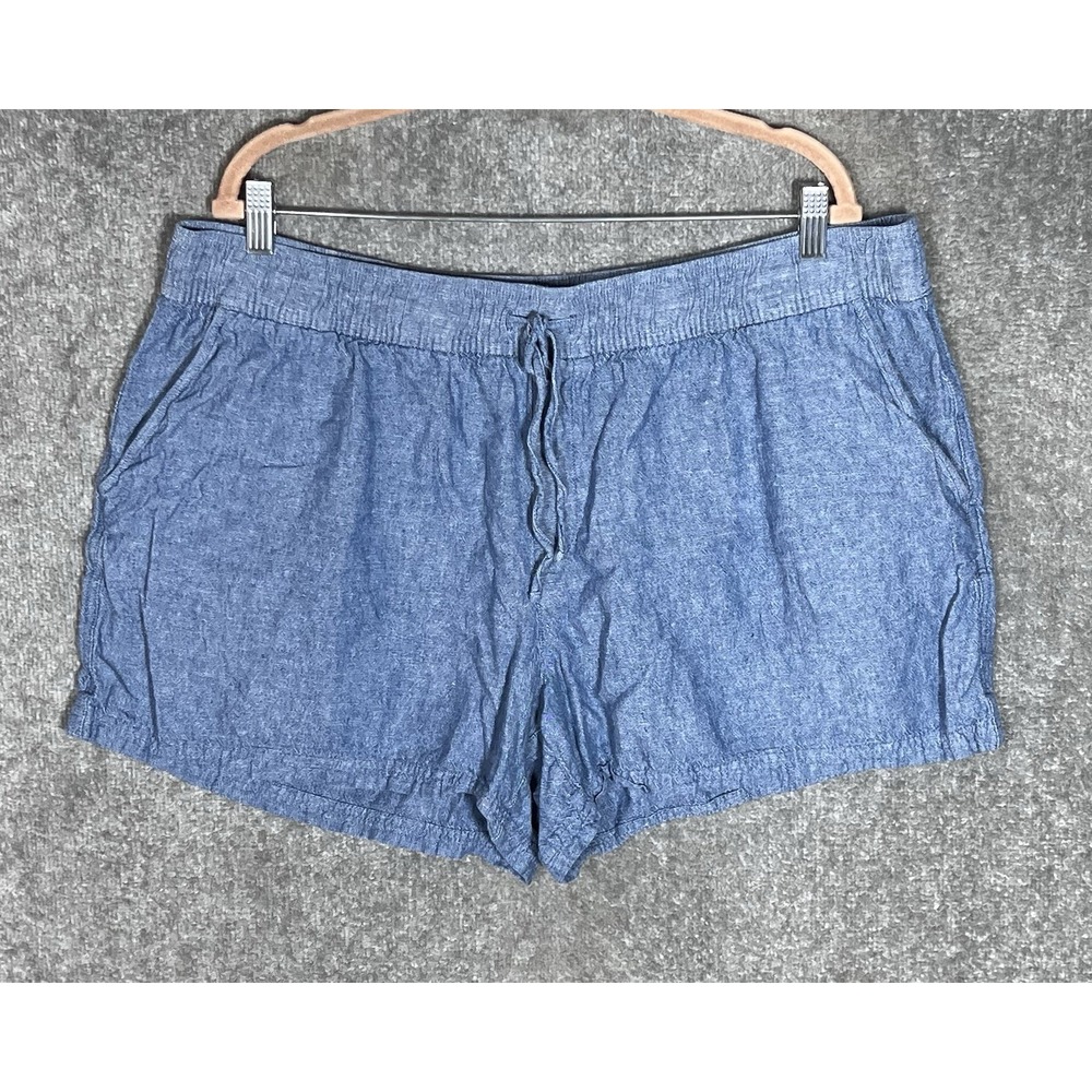Gap Linen Blend Pull On Shorts Womens Size XXL Blue Pockets Drawstring Beachy‎